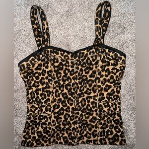 Leopard Print Rhinestoned zipper corset tank